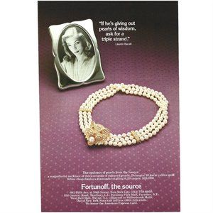 Fortunoff Lauren Bacall Pearl Necklace Jewelry Fashion AD 1980s Vintage Print Ad